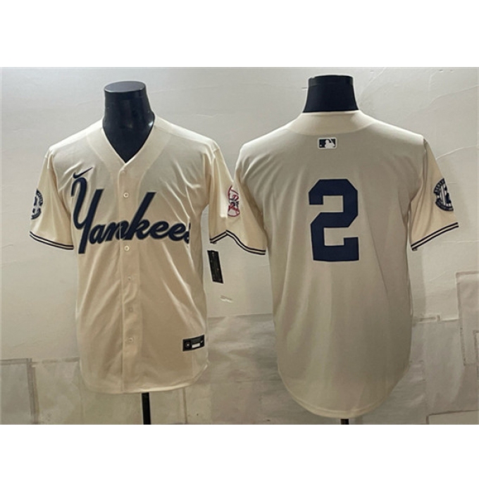 Men's New York Yankees #2 Derek Jeter Cream Limited Stitched Baseball Jersey