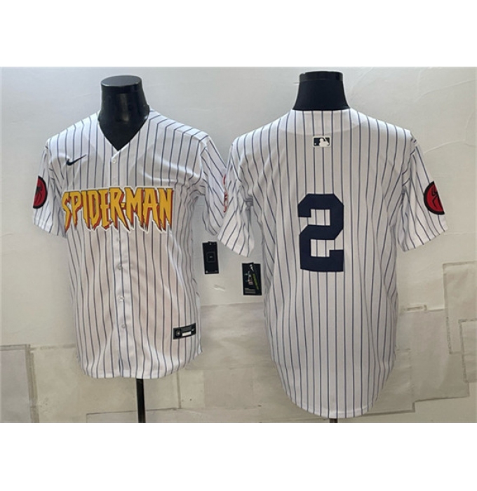 Men's New York Yankees X Spider-Man #2 Derek Jeter White Limited Stitched Baseball Jersey