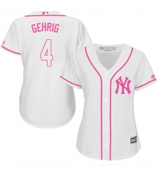 Women's Majestic New York Yankees #4 Lou Gehrig Replica White Fashion Cool Base MLB Jersey