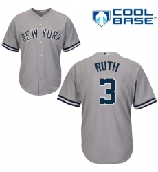 Men's Majestic New York Yankees #3 Babe Ruth Replica Grey Road MLB Jersey