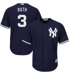 Men's Majestic New York Yankees #3 Babe Ruth Replica Navy Blue Alternate MLB Jersey