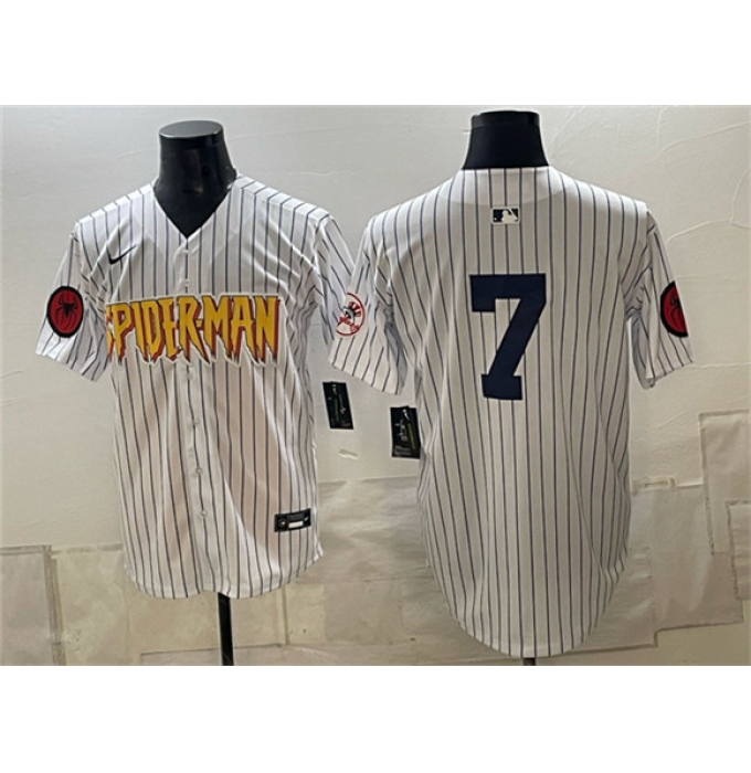 Men's New York Yankees X Spider-Man #7 Mickey Mantle White Limited Stitched Baseball Jersey