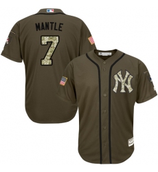 Youth Majestic New York Yankees #7 Mickey Mantle Replica Green Salute to Service MLB Jersey