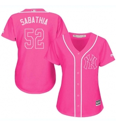 Women's Majestic New York Yankees #52 C.C. Sabathia Authentic Pink Fashion Cool Base MLB Jersey