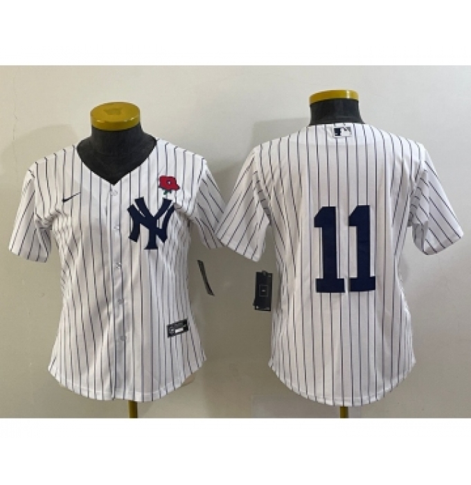 Women's New York Yankees #11 Anthony Volpe White Rose No Name Stitched Nike Cool Base Jersey