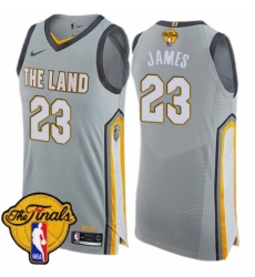 Men's Nike Cleveland Cavaliers #23 LeBron James Authentic Gray 2018 NBA Finals Bound NBA Jersey - City Edition