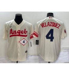 Men's Los Angeles Angels #4 Andrew Velazquez Number Cream 2022 City Connect Cool Base Stitched Jersey