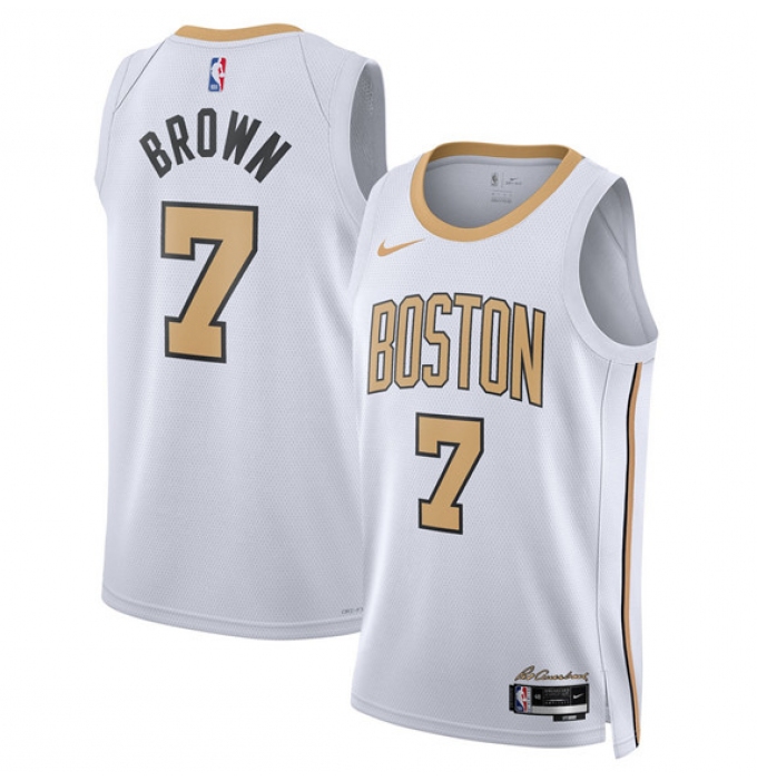 Men's Boston Celtics #7 Jaylen Brown White 2025-26 City Edition Swingman Stitched Basketball Jersey