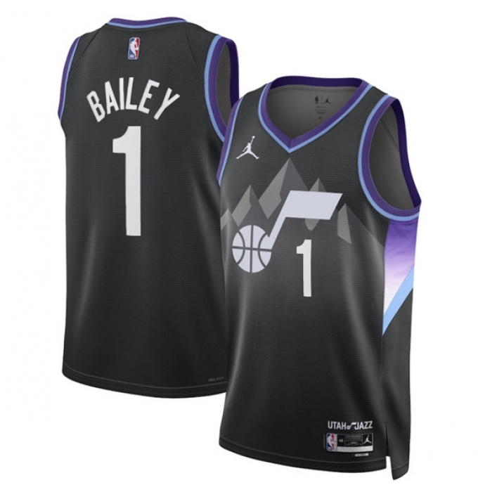 Men's Utah Jazz #1 Ace Bailey Black 2024-25 Draft Statement Edition Stitched Basketball Jersey