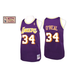 Men's Mitchell and Ness Los Angeles Lakers #34 Shaquille O'Neal Swingman Purple Throwback NBA Jersey