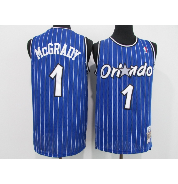 Men's Orlando Magic #1 Tracy Mcgrady Blue Mitchell & Ness Black Retired Player Jersey