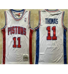 Men's Detroit Pistons #11 Isiah Thomas White 1988-89 Hardwood Classics Soul Swingman Throwback Jersey