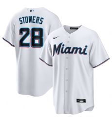 Men's Miami Marlins #28 Kyle Stowers White Cool Base Stitched Baseball Jersey