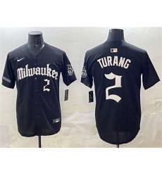 Men's Milwaukee Brewers #2 Brice Turang Black 'Gothic 414 Shadows Edition' Vapor Premier Limited Stitched Jersey