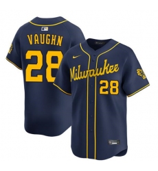Men's Milwaukee Brewers #28 Andrew Vaughn Navy Alternate Limited Stitched Baseball Jersey