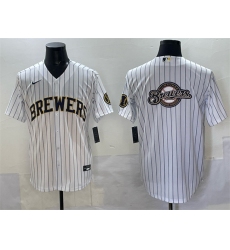 Men's Milwaukee Brewers Team Big Logo White Pinstripe 2025 With Stitched Baseball Jersey