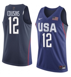 Men's Nike Team USA #12 DeMarcus Cousins Authentic Navy Blue 2016 Olympic Basketball Jersey