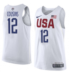 Men's Nike Team USA #12 DeMarcus Cousins Authentic White 2016 Olympic Basketball Jersey