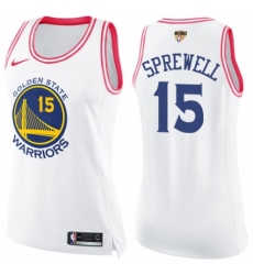 Women's Nike Golden State Warriors #15 Latrell Sprewell Swingman White/Pink Fashion 2018 NBA Finals Bound NBA Jersey