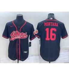 Men's San Francisco 49ers #16 Joe Montana Black Stitched Cool Base Nike Baseball Jersey