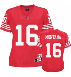 Reebok San Francisco 49ers #16 Joe Montana Red Women's Throwback Team Color Premier EQT NFL Jersey