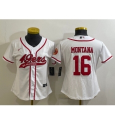 Women's San Francisco 49ers #16 Joe Montana White With Patch Cool Base Stitched Baseball Jersey
