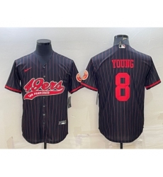Men's San Francisco 49ers #8 Steve Young Black Pinstripe With Patch Cool Base Stitched Baseball Jersey