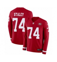 Men's Nike San Francisco 49ers #74 Joe Staley Limited Red Therma Long Sleeve NFL Jersey