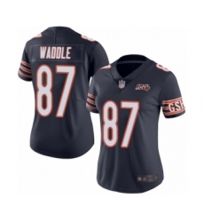 Women's Chicago Bears #87 Tom Waddle Navy Blue Team Color 100th Season Limited Football Jersey