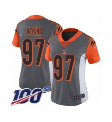Women's Cincinnati Bengals #97 Geno Atkins Limited Silver Inverted Legend 100th Season Football Jersey