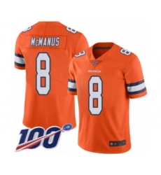 Men's Denver Broncos #8 Brandon McManus Limited Orange Rush Vapor Untouchable 100th Season Football Jersey
