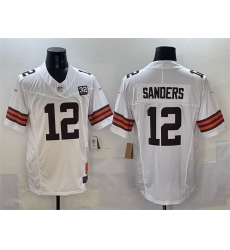 Men's Cleveland Browns #12 Shedeur Sanders White 2025 Draft F.U.S.E. With Jim Brown Memorial & Home Vapor Limited Football Stitched Jersey