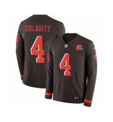 Youth Nike Cleveland Browns #4 Britton Colquitt Limited Brown Therma Long Sleeve NFL Jersey