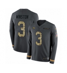 Youth Nike Tampa Bay Buccaneers #3 Jameis Winston Limited Black Salute to Service Therma Long Sleeve NFL Jersey
