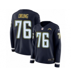 Women's Nike Los Angeles Chargers #76 Russell Okung Limited Navy Blue Therma Long Sleeve NFL Jersey