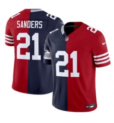 Men's Dallas Cowboys X 49ers #21 Deion Sanders Navy Red Split F.U.S.E. Vapor Limited Stitched Jersey