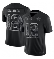 Men's Dallas Cowboys #12 Roger Staubach Black 2026 F.U.S.E. Salute to Service Limited Stitched Football Jersey