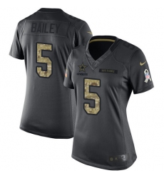Women's Nike Dallas Cowboys #5 Dan Bailey Limited Black 2016 Salute to Service NFL Jersey