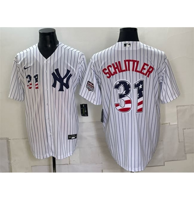 Men's New York Yankees #31 Cam Schlittler White 2026 All-Star Edition Stars & Stripes Stadium Pick-A-Player Stitched Baseball Jersey