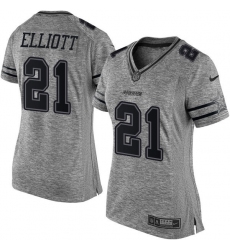 Women's Nike Dallas Cowboys #21 Ezekiel Elliott Limited Gray Gridiron NFL Jersey