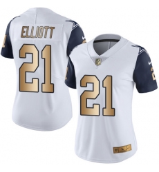 Women's Nike Dallas Cowboys #21 Ezekiel Elliott Limited White/Gold Rush NFL Jersey