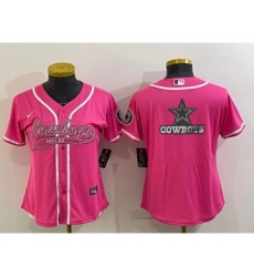 Women's Dallas Cowboys Pink Team Big Logo With Patch Cool Base Stitched Baseball Jersey