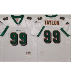 Men's Miami Dolphins #99 Jason Taylor White Throwback Stitched Football Jersey