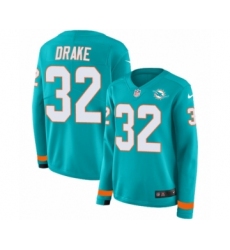 Women's Nike Miami Dolphins #32 Kenyan Drake Limited Aqua Therma Long Sleeve NFL Jersey