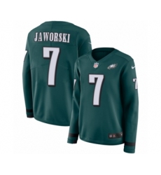 Women's Nike Philadelphia Eagles #7 Ron Jaworski Limited Green Therma Long Sleeve NFL Jersey