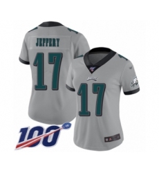 Women's Philadelphia Eagles #17 Alshon Jeffery Limited Silver Inverted Legend 100th Season Football Jersey