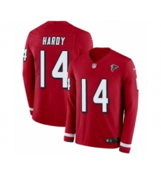 Men's Nike Atlanta Falcons #14 Justin Hardy Limited Red Therma Long Sleeve NFL Jersey