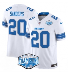 Men's Detroit Lions #20 Barry Sanders White 2024 NFC North Champions F.U.S.E. Vapor Limited Stitched Jersey