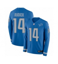Youth Nike Detroit Lions #14 Jake Rudock Limited Blue Therma Long Sleeve NFL Jersey