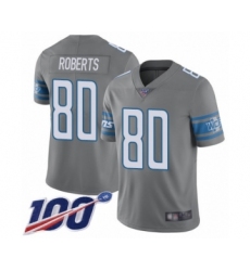 Men's Detroit Lions #80 Michael Roberts Limited Steel Rush Vapor Untouchable 100th Season Football Jersey
